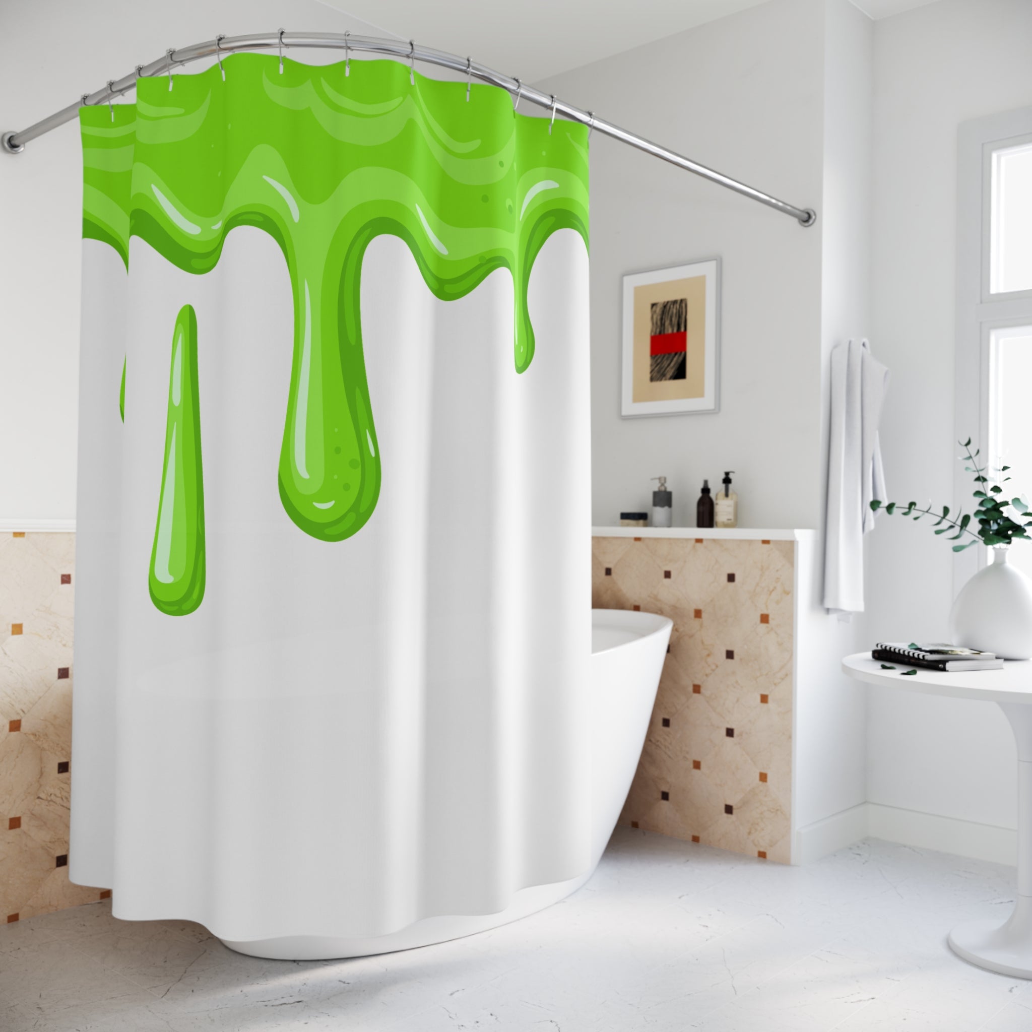 Dripping Green Goo Shower Curtain Gift: Playful Slime Art for Quirky Homes