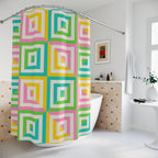 Pink, Yellow, Green & Blue Geometric Square Shower Curtain