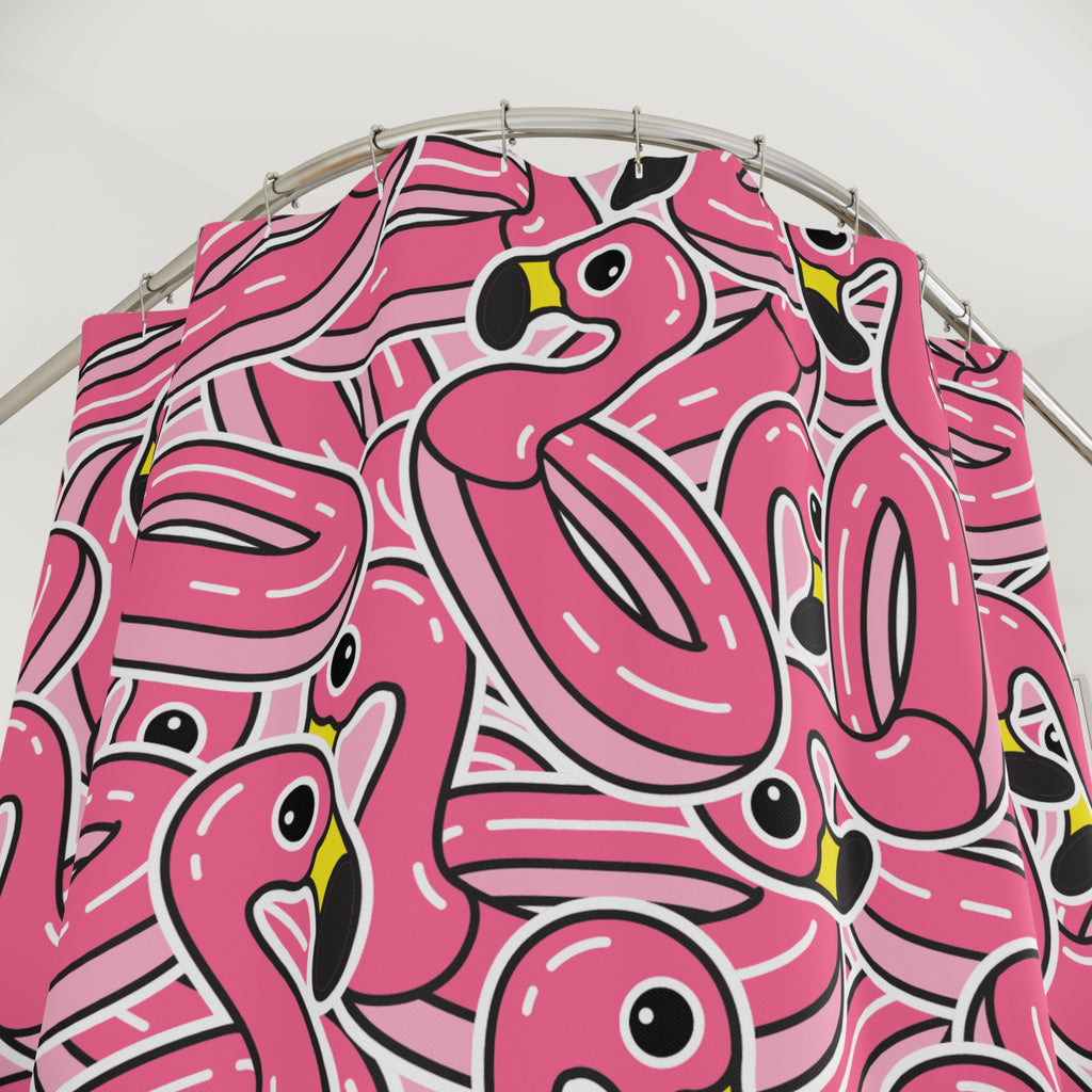 Pink Flamingo Pool Float Shower Curtain Gift: Tropical Fun for Whimsical Homes