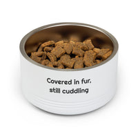 Covered in fur still cuddling Stainless Steel for Mealtimes pet bowl – original NewGiftDay design, view 4