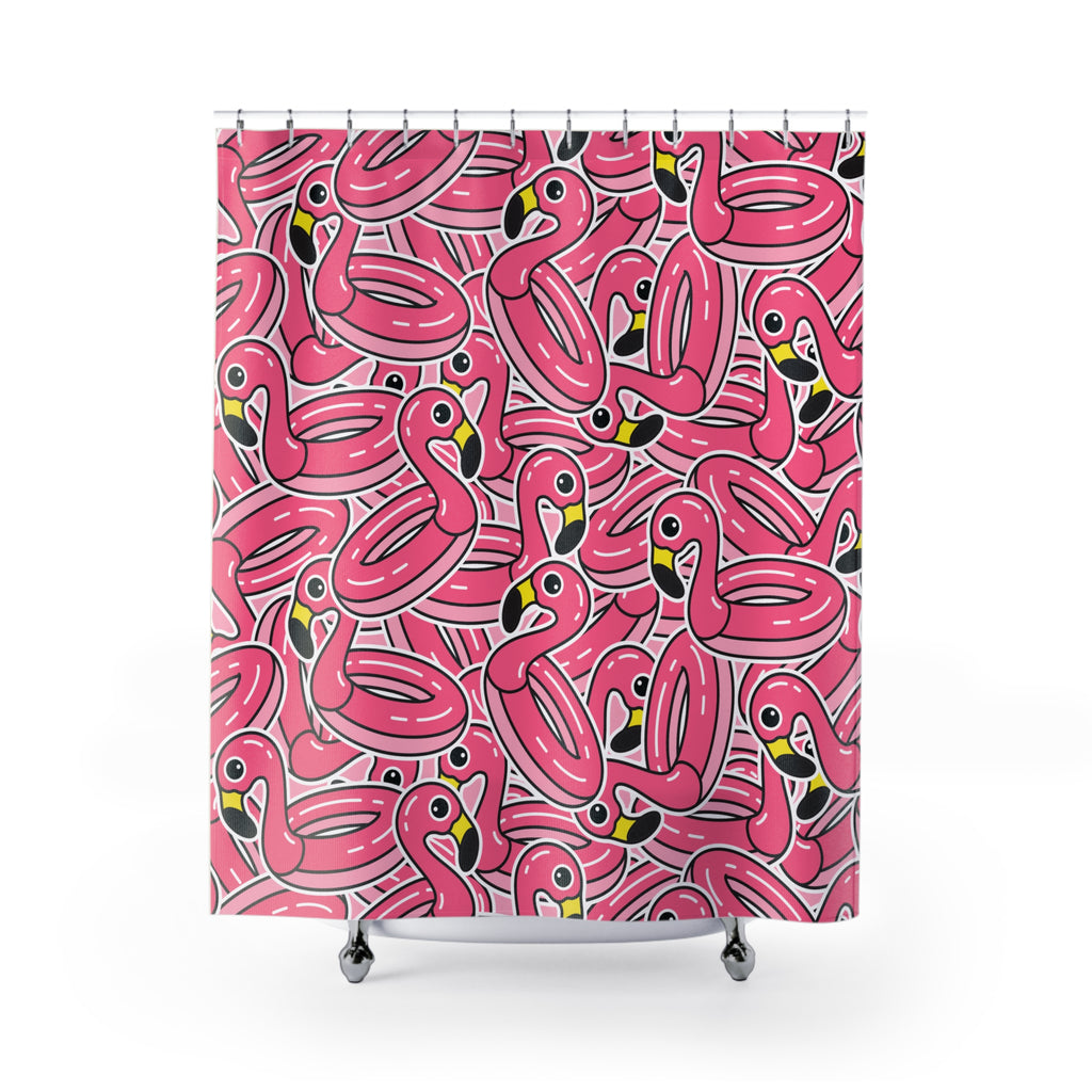 Pink Flamingo Pool Float Shower Curtain Gift: Tropical Fun for Whimsical Homes