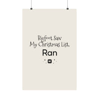 Bigfoot Christmas List Matte Verticals poster – original NewGiftDay design