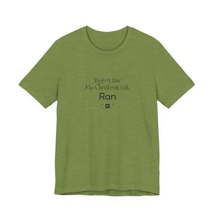 Bigfoot Christmas List T-shirt in heather-green – original NewGiftDay design