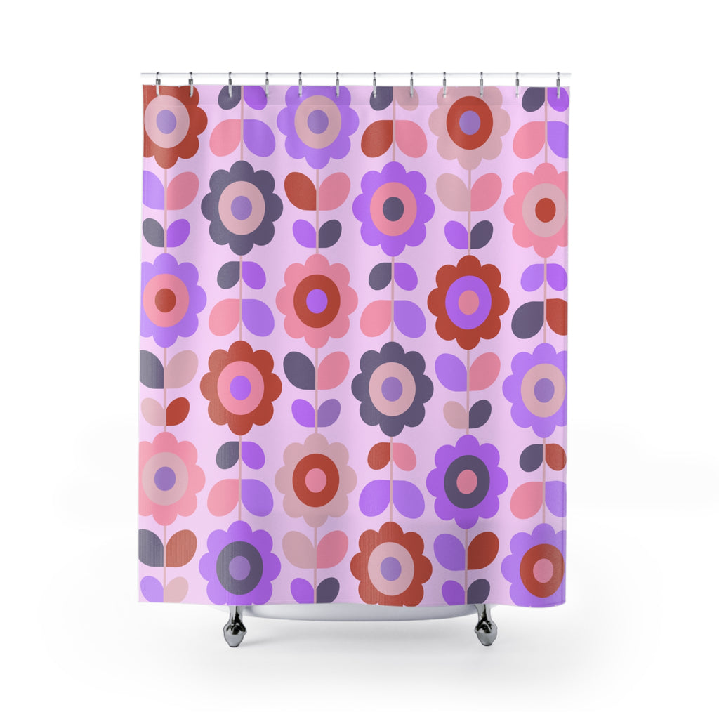 Mod Geometric Pink Flower Tile Shower Curtain Gift: Retro Pop for Stylish Homes