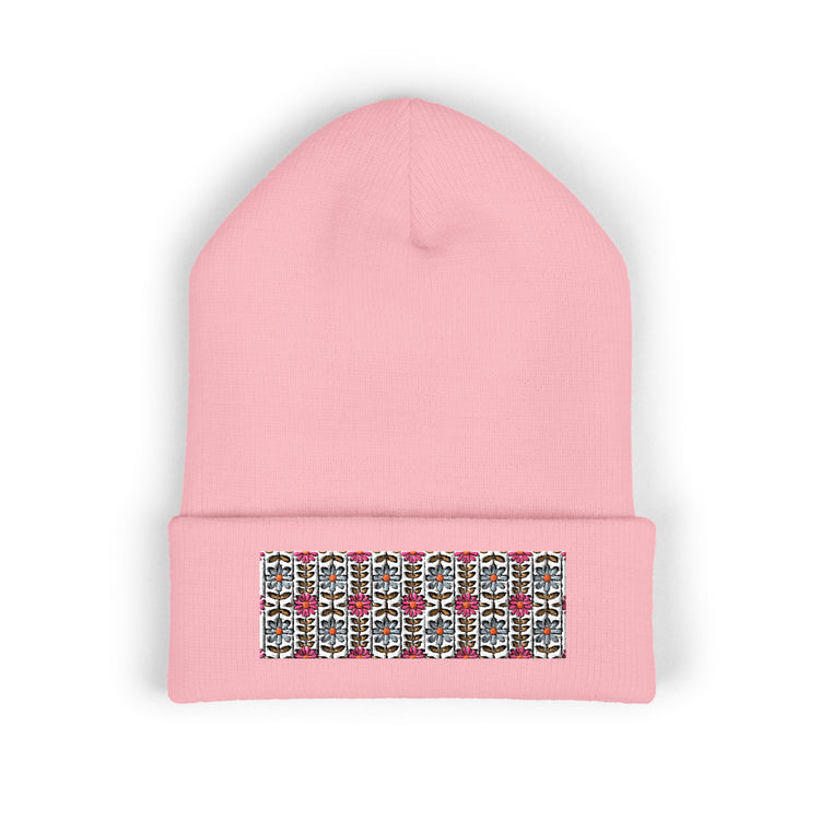 Retro Daisy Blooms Classic Cuffed (Embroidery) hats in baby-pink – original NewGiftDay design