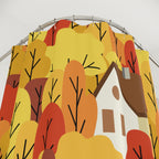 Cozy Autumn Forest Houses Pattern Shower Curtain Gift: Charming Fall for Rustic Homes