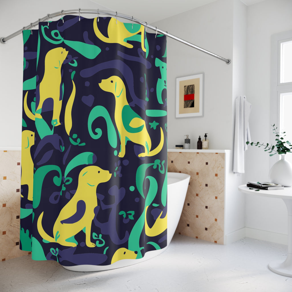 Abstract Playful Pup Green Shower Curtain Gift: Vibrant Canine Art for Dog Lover Homes