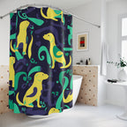 Abstract Playful Pup Green Shower Curtain Gift: Vibrant Canine Art for Dog Lover Homes
