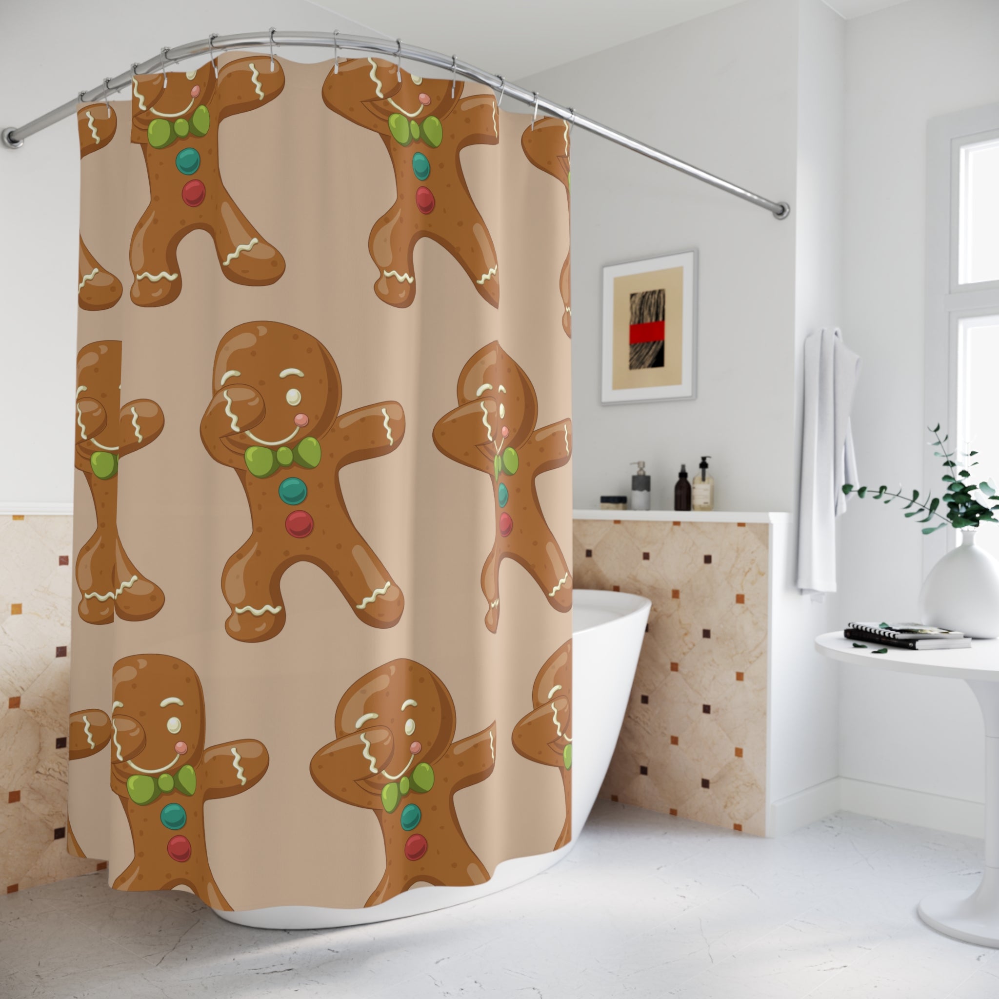 Dabbing Gingerbread Man Shower Curtain Gift: Holiday Humor for Festive Homes