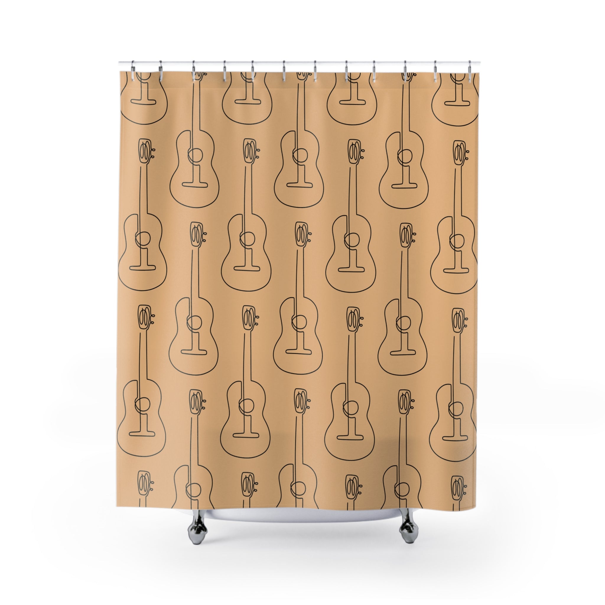Acoustic Guitar Line Art Shower Curtain Gift: Rustic Harmony for Musician Homes