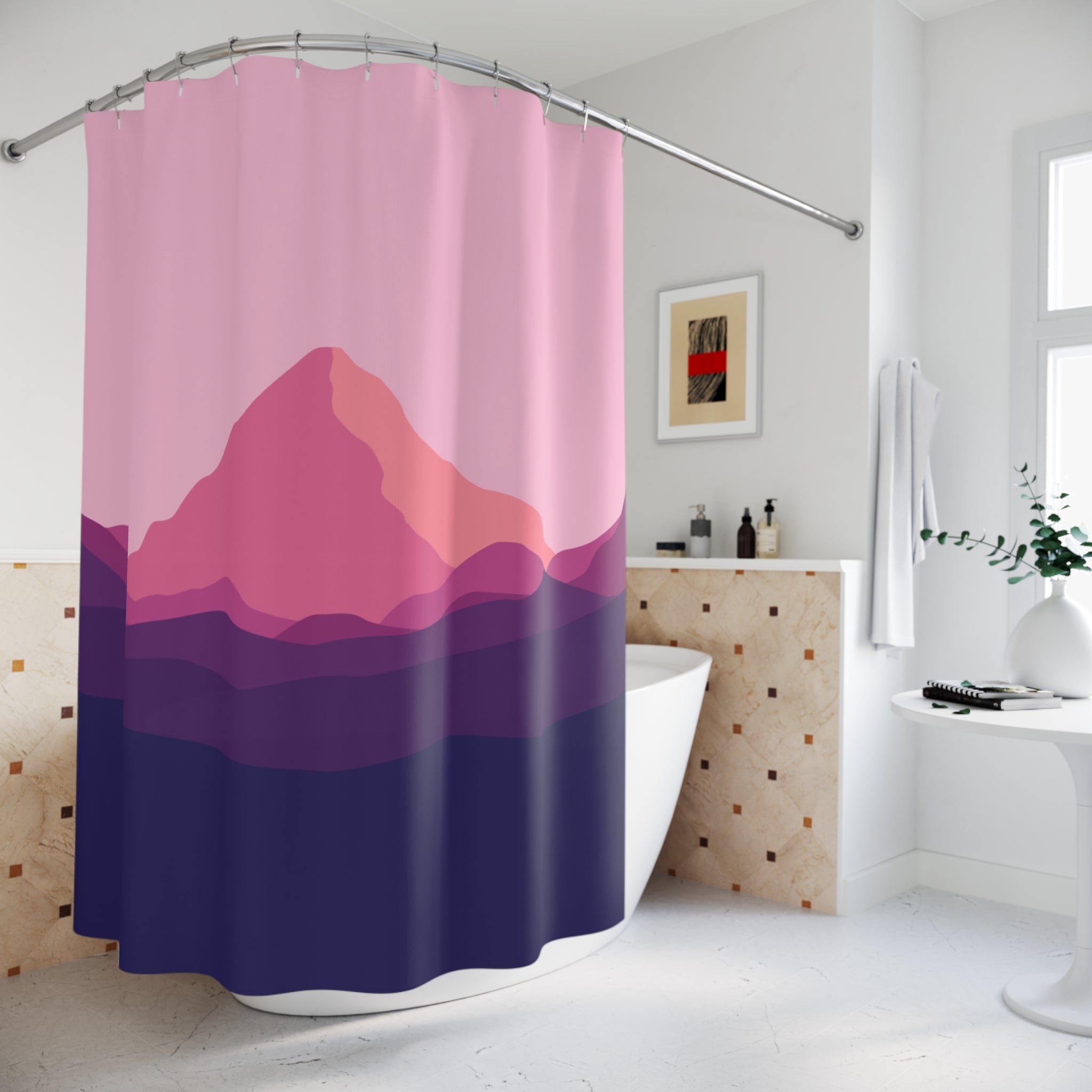 Gradient Mountain Forest Shower Curtain Gift: Ethereal Landscape for Calm Retreats
