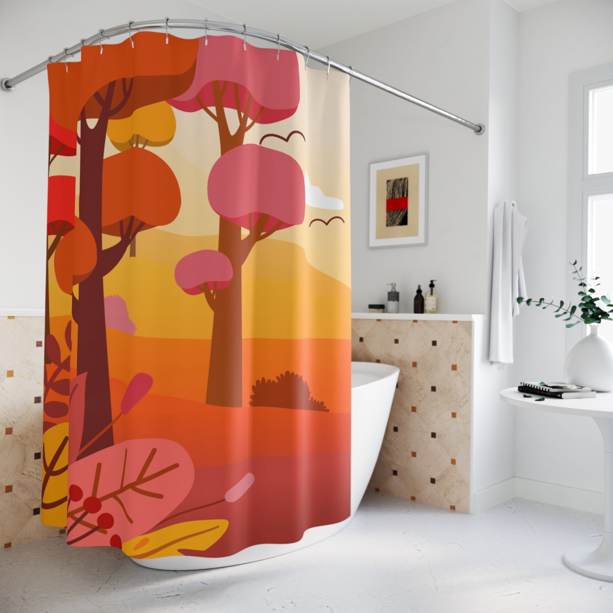 Warm Autumn Forest Serenity Shower Curtain Gift: Cozy Fall for Peaceful Homes