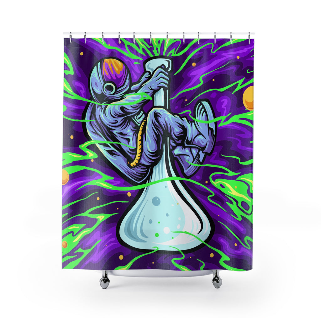 Psychedelic Astronaut & Beaker Shower Curtain Gift: Cosmic Lab Art for Trippy Homes