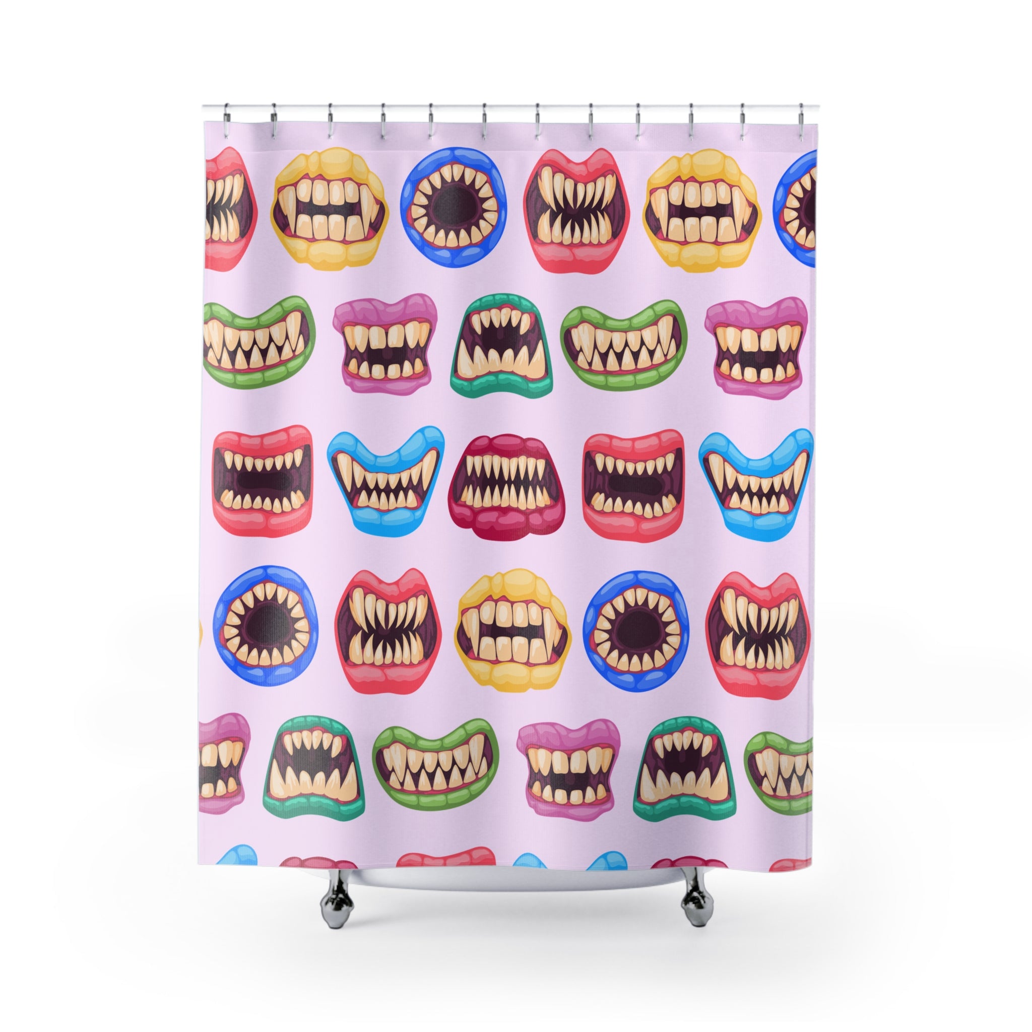 Quirky Colorful Monster Mouths Pattern Shower Curtain Gift: Playfully Spooky for Unique Homes