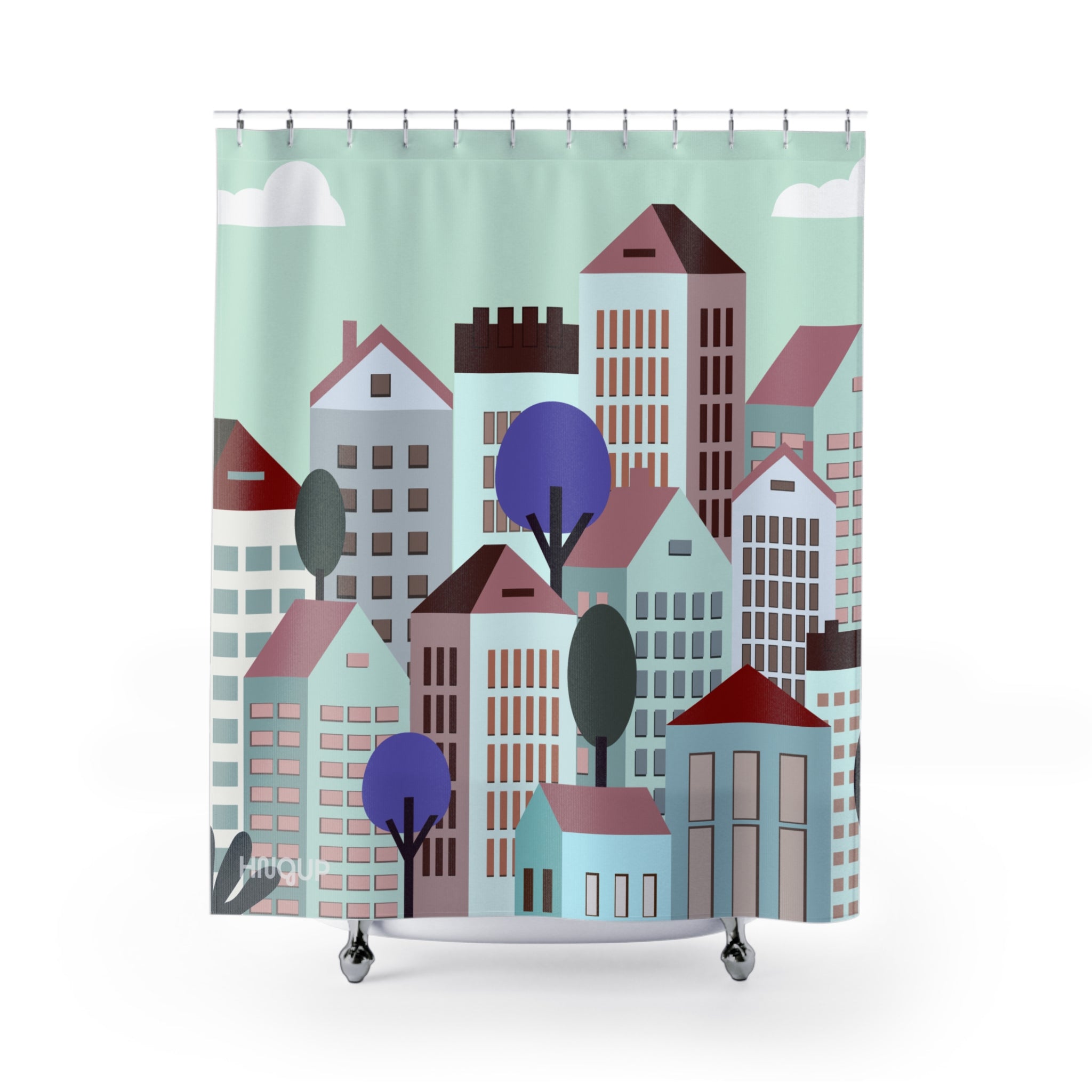 Pastel Cityscape Art Shower Curtain Gift: Minimalist Urban Charm for Tranquil Homes