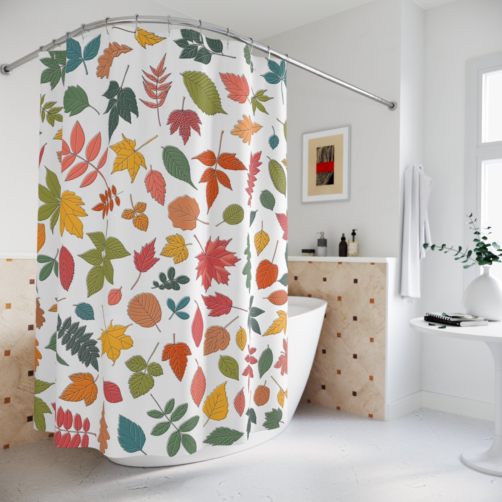 Vibrant Autumn Leaf Scatter Pattern Shower Curtain Gift: Natural Fall for Lively Homes