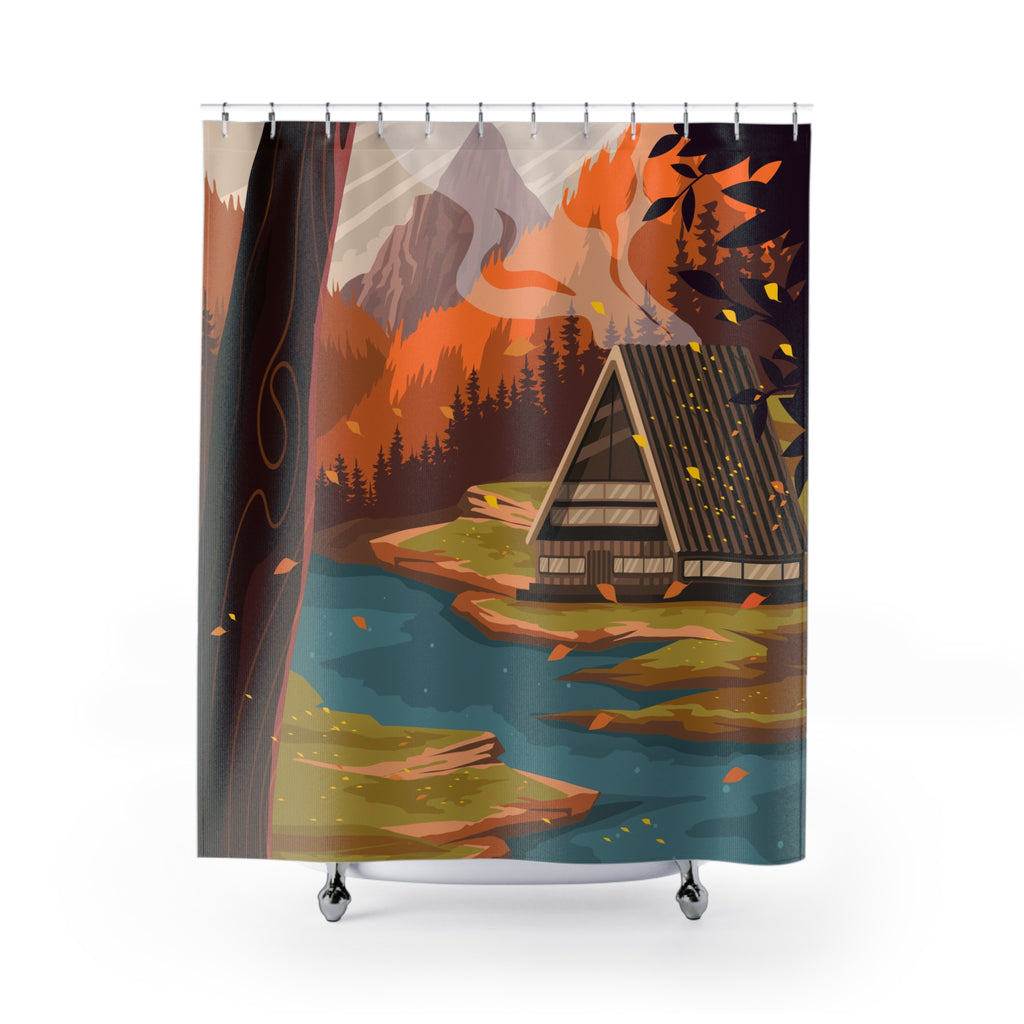 Scenic Autumn A-Frame Cabin Retreat Shower Curtain Gift: Cozy Fall for Nature Escapes
