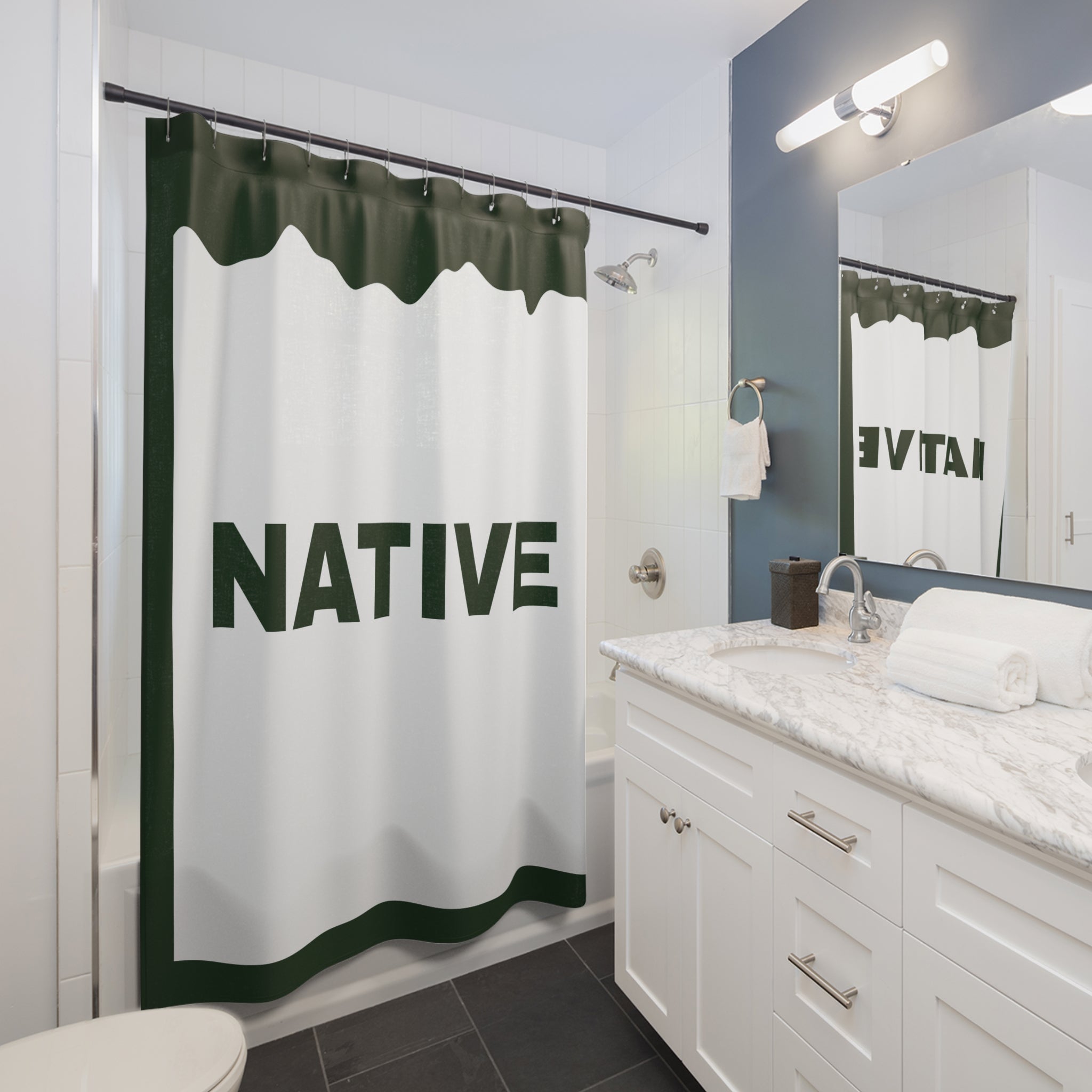 "NATIVE" Colorado Slogan Shower Curtain Gift: Authentic Roots for Modern Homes