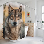 Majestic Amber-Eyed Wolf Shower Curtain Gift: Wilderness Spirit for Bold Homes