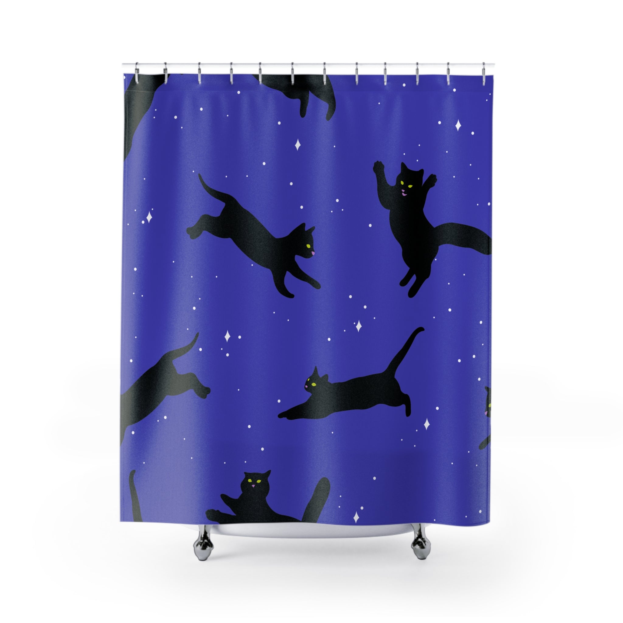 Floating Black Cats Night Sky Shower Curtain Gift: Celestial Chaos for Pet Lovers