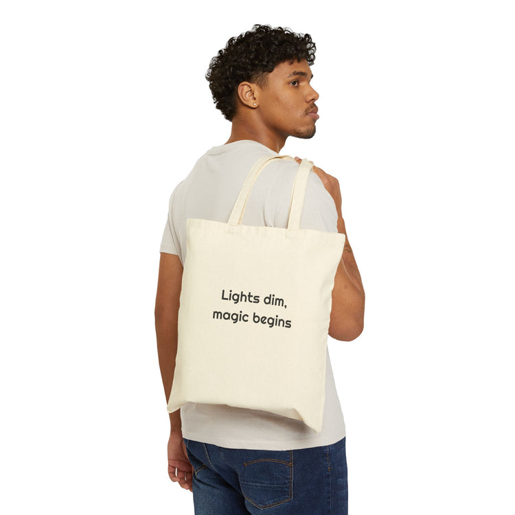 Lights Dim Magic Begins tote bag – original NewGiftDay design, view 3