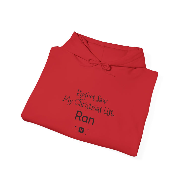 Bigfoot Christmas List™ Hooded sweatshirt in red – original NewGiftDay design