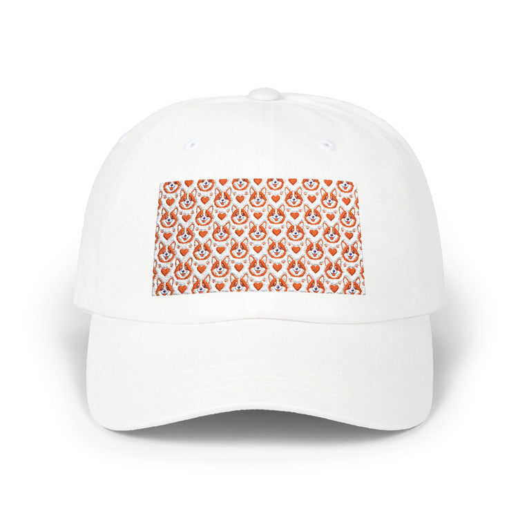 Corgi Hearts Classic Dad Cap hat in white – original NewGiftDay design