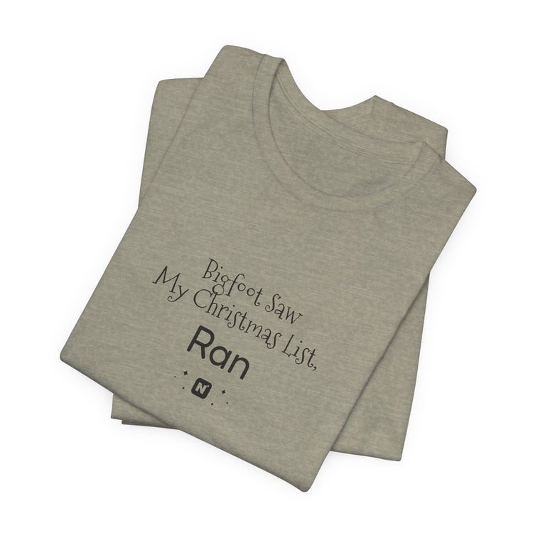 Bigfoot Christmas List T-shirt in heather-prism-dusty-blue – original NewGiftDay design