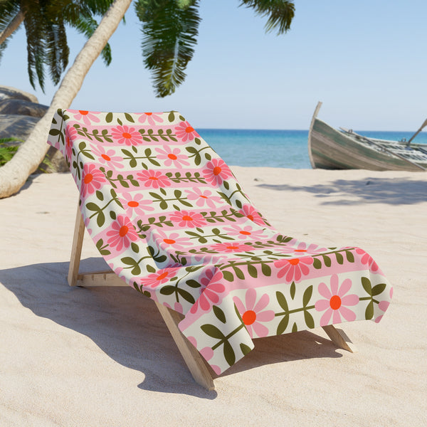 Retro Daisy Blooms Beach Towel design