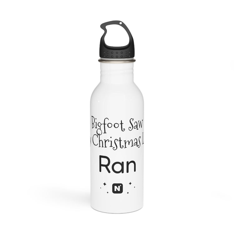 Bigfoot Christmas List water bottle in white – original NewGiftDay design