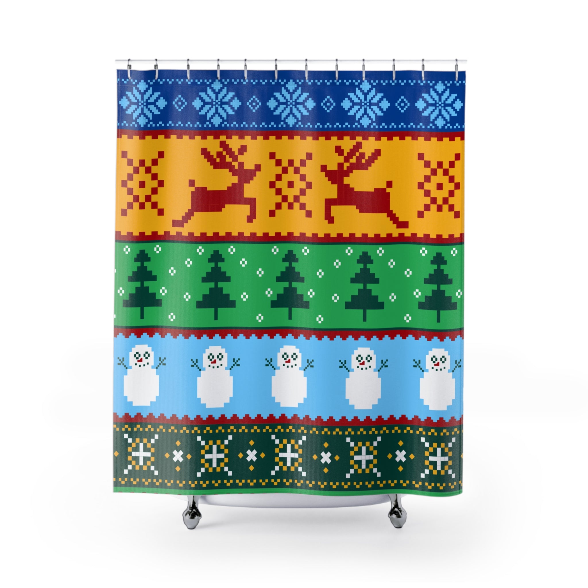 Ugly Christmas Sweater Shower Curtain Gift: Pixel Festive Fun for the Holidays