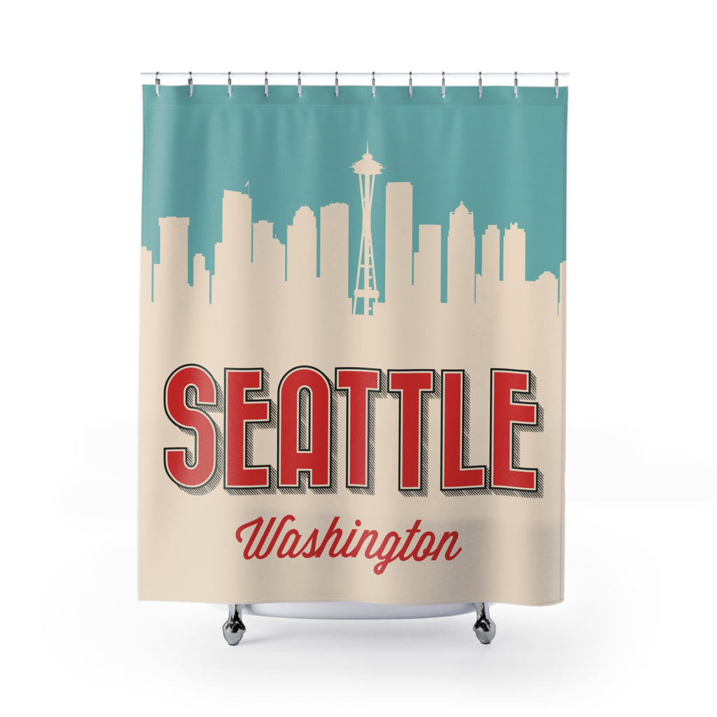 Retro Seattle Cityscape Shower Curtain Gift: Pop Art Energy for Urban Homes
