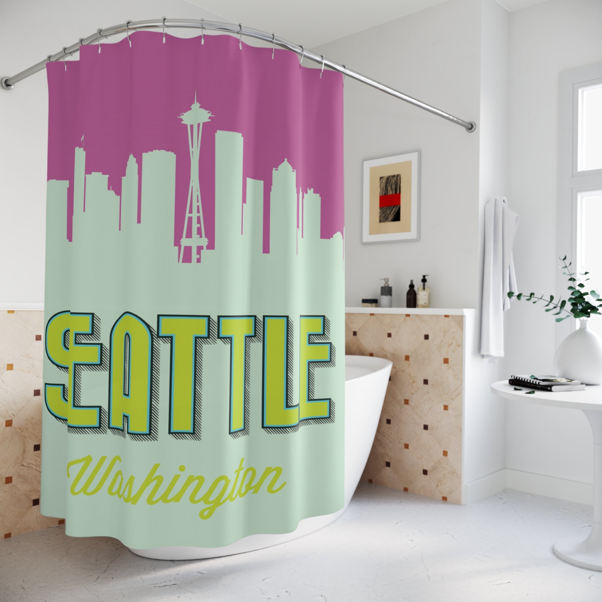 Pop Art Seattle Slogan Shower Curtain Gift: Vibrant City Pride for Traveler Homes