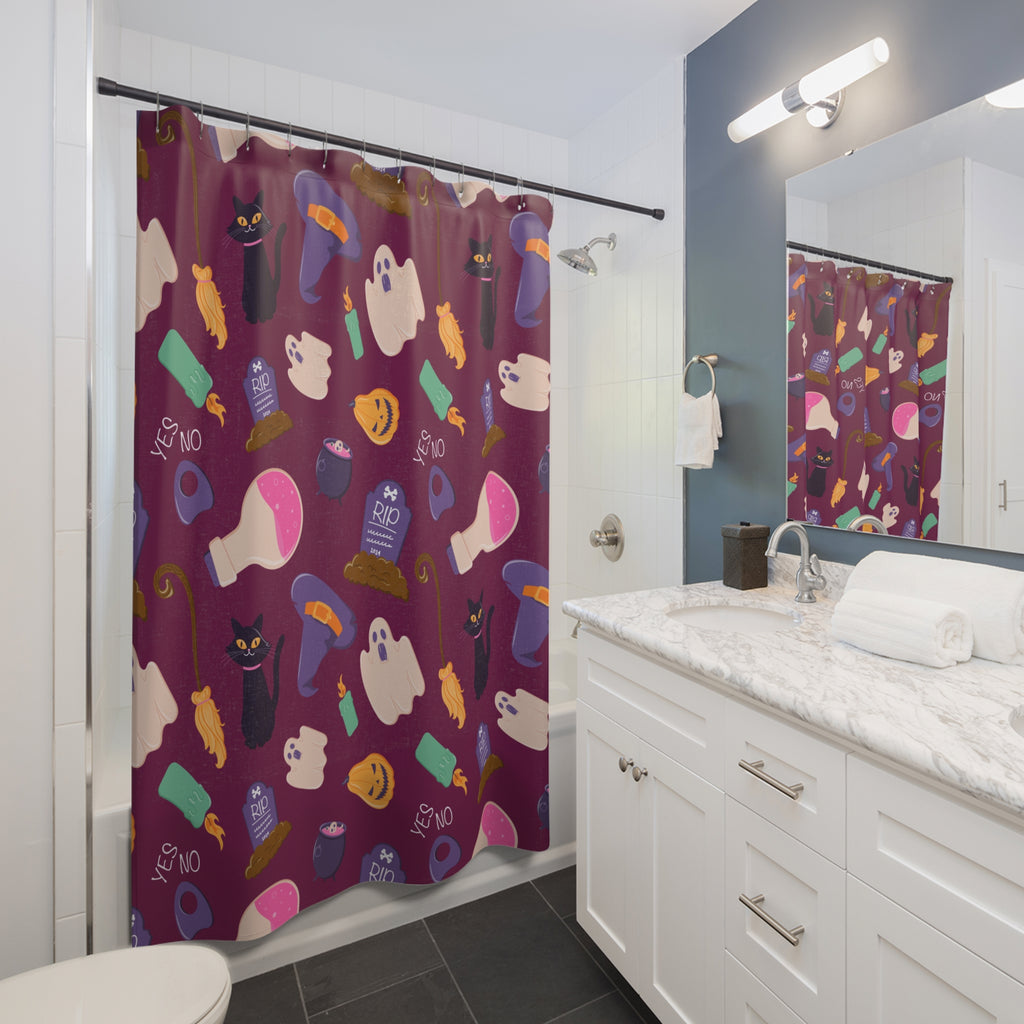 Cute Halloween Icon Pattern Shower Curtain Gift: Playful Spooky for Festive Homes