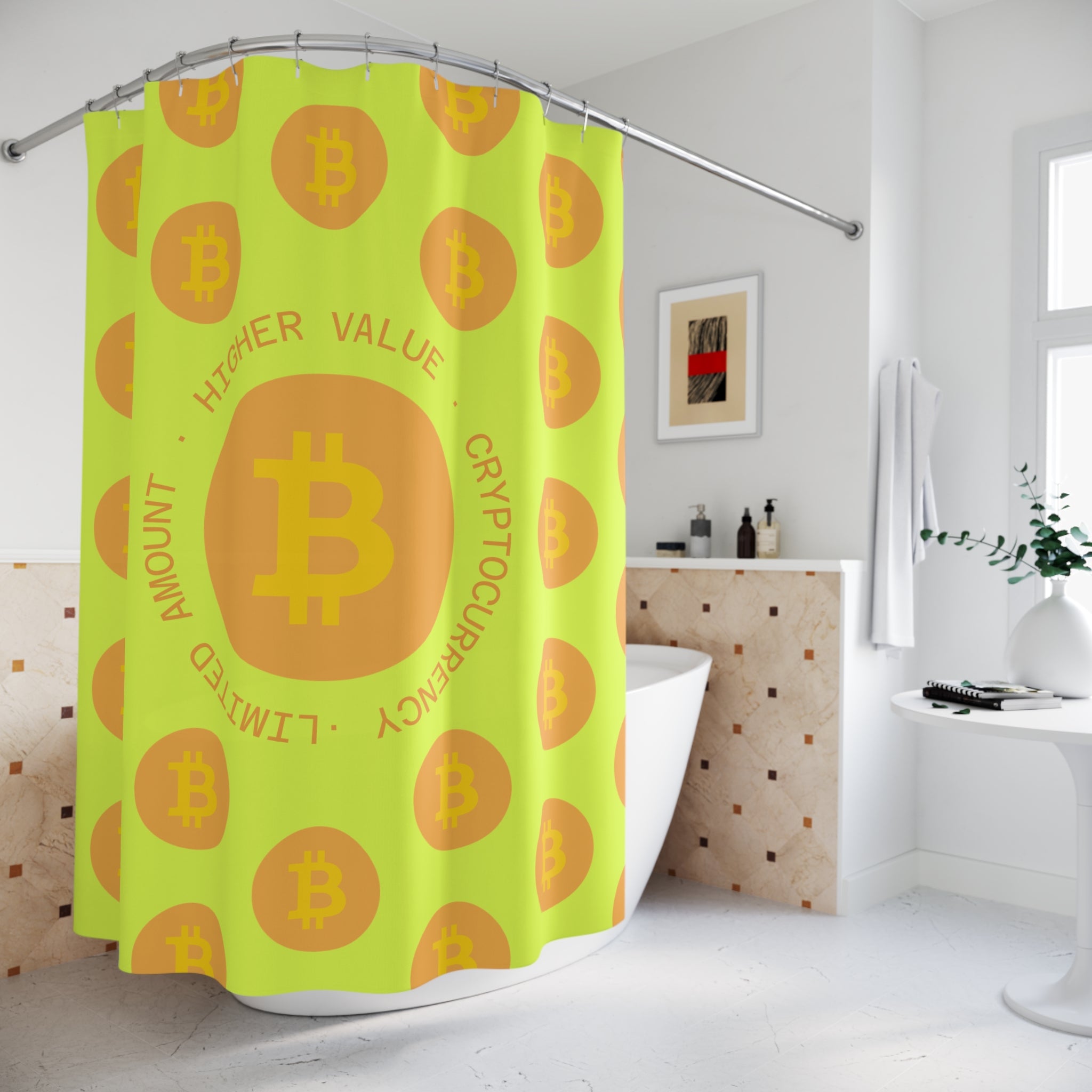 Bitcoin Crypto Art Slogan Shower Curtain Gift: Digital Wealth for Savvy Homes