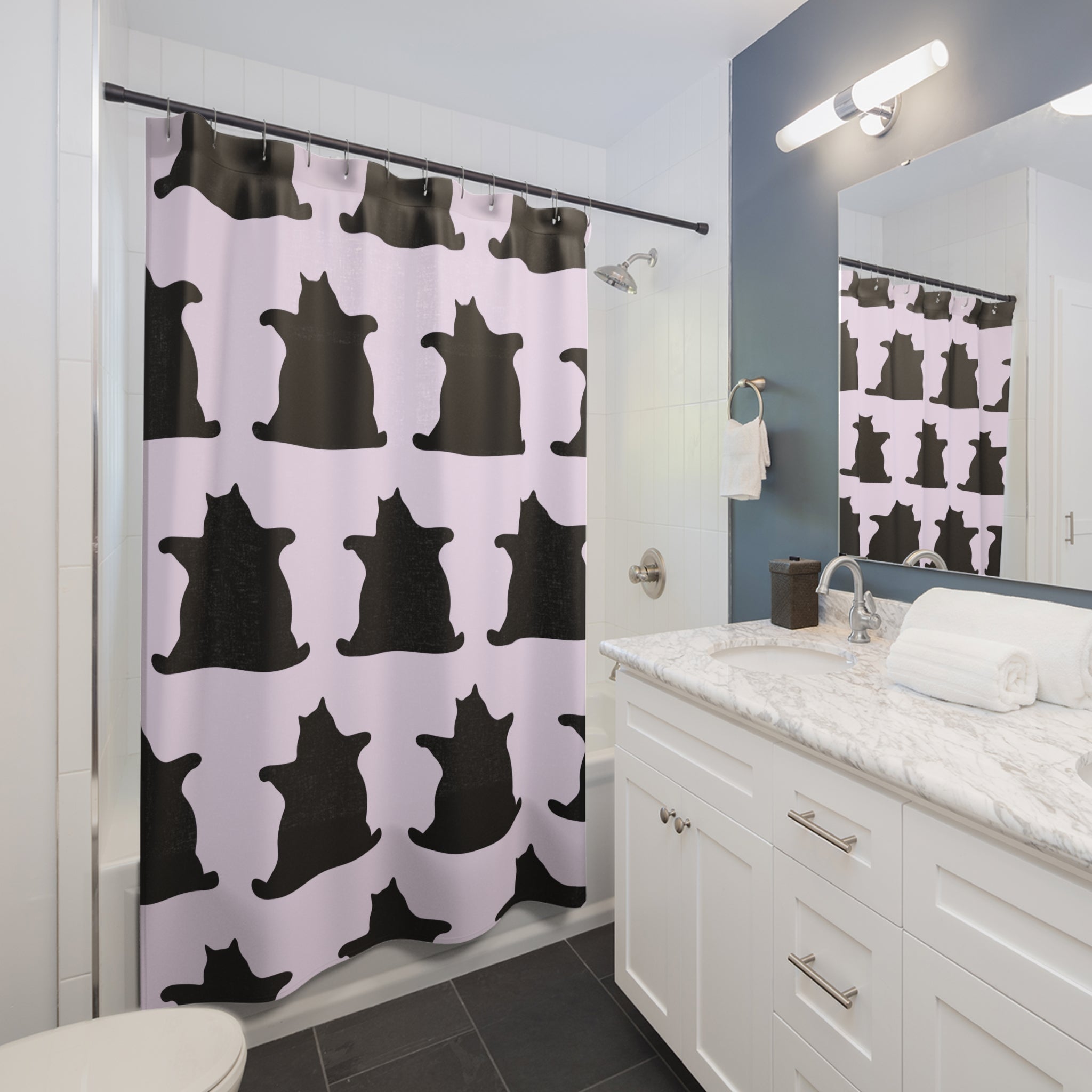 Black Cat Rug Print Shower Curtain Gift: Dark Whimsy for Edgy Cat Lovers