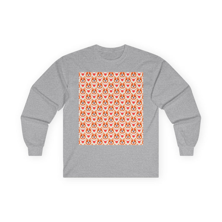 Corgi Hearts long sleeve tee in sport-grey – original NewGiftDay design