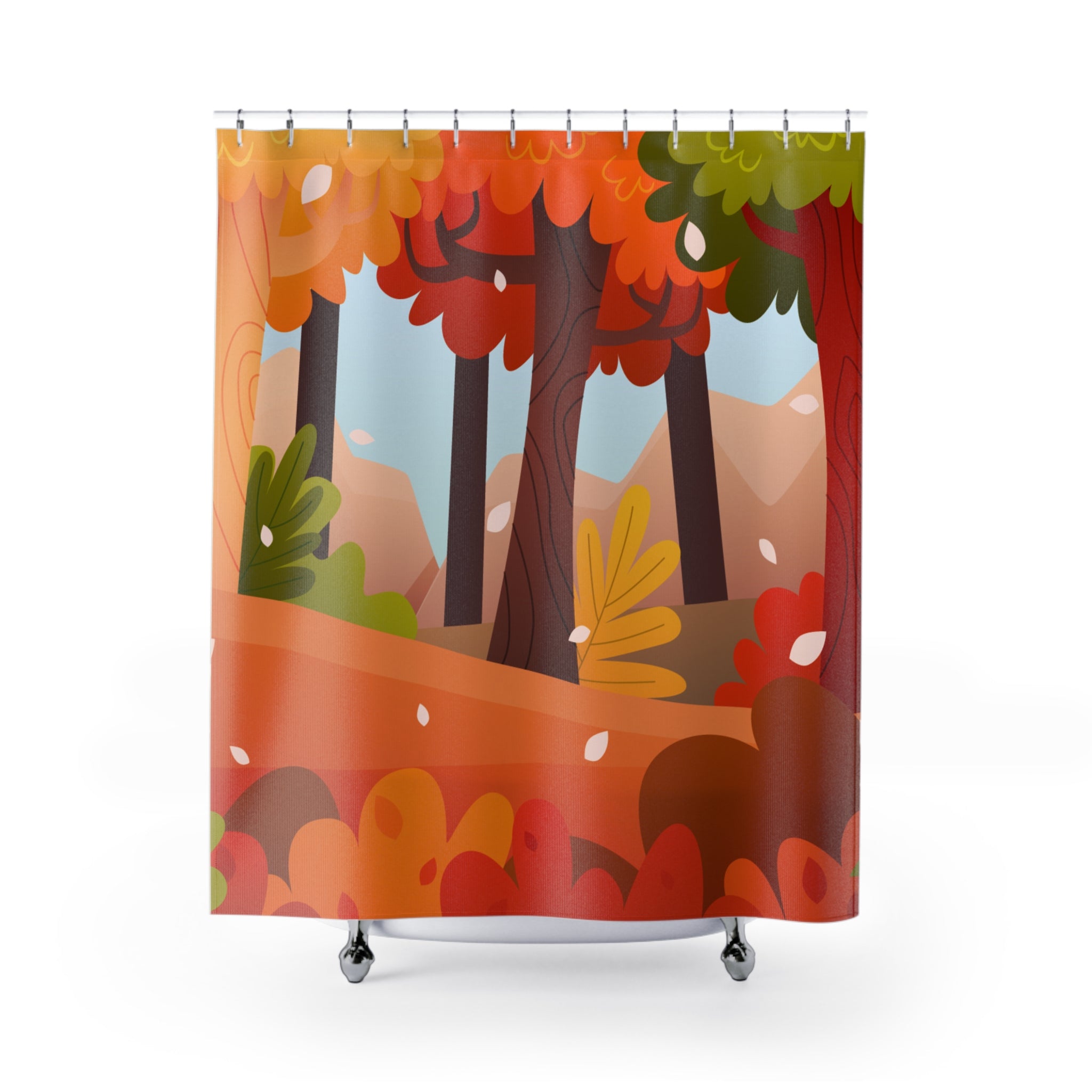 Picturesque Autumn Forest Landscape Shower Curtain Gift: Scenic Fall for Cozy Homes