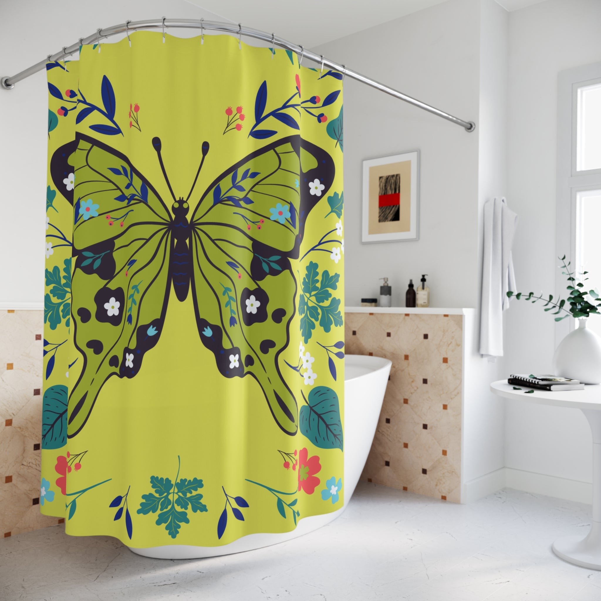 Monarch Butterfly Folk Art Shower Curtain Gift: Sunny Vitality for Nature Lovers