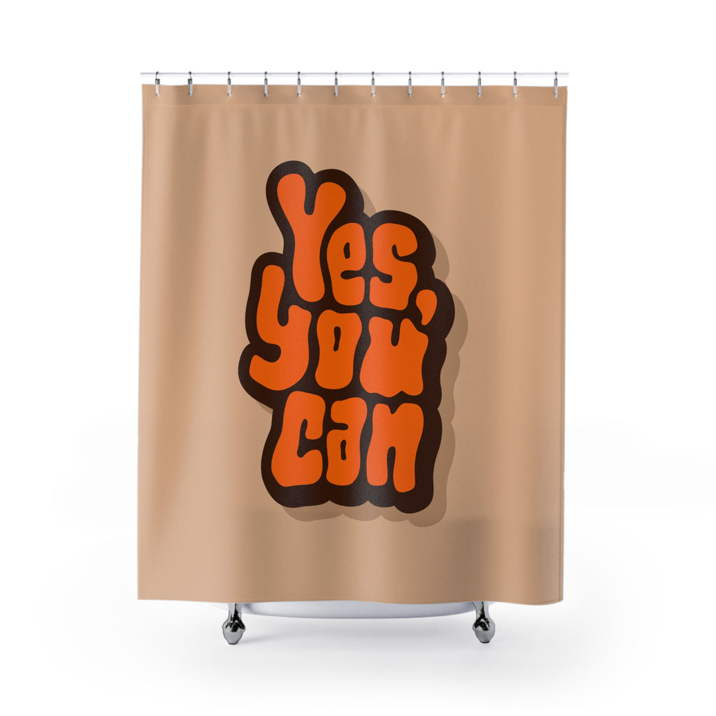 "Yes, You Can" Slogan Shower Curtain Gift: Retro Motivation for Dreamers