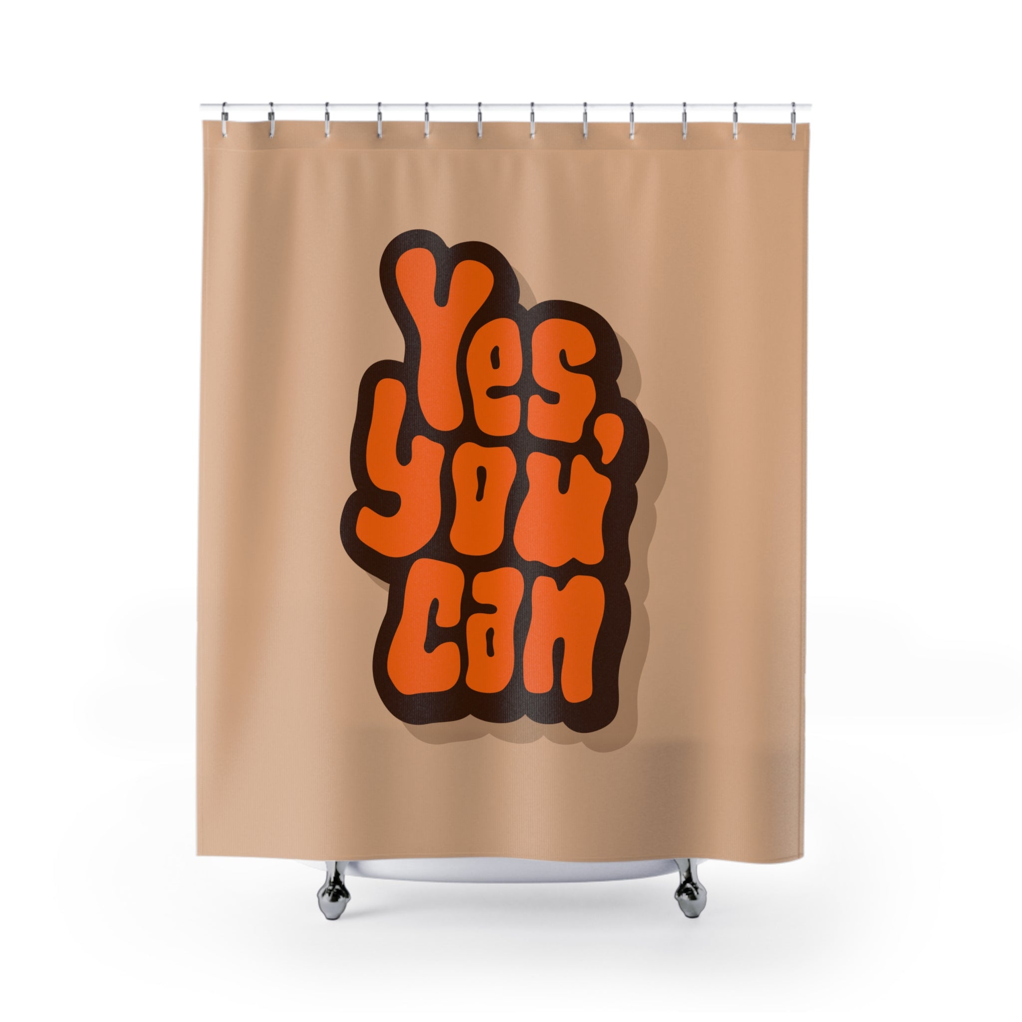 "Yes, You Can" Slogan Shower Curtain Gift: Retro Motivation for Dreamers