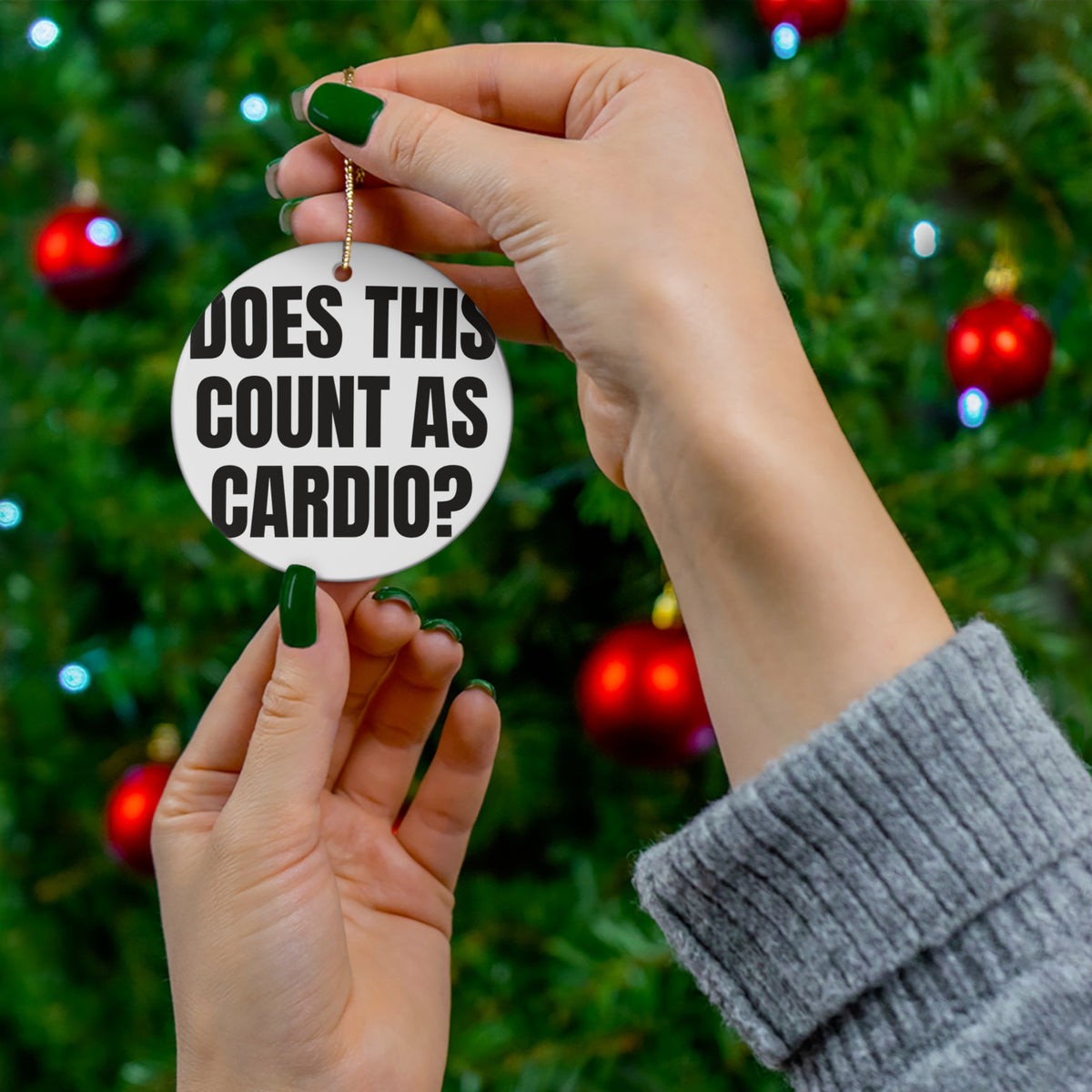 Does This Count as Cardio Ceramic Christmas for Gym Trees ornament – original NewGiftDay design, view 4