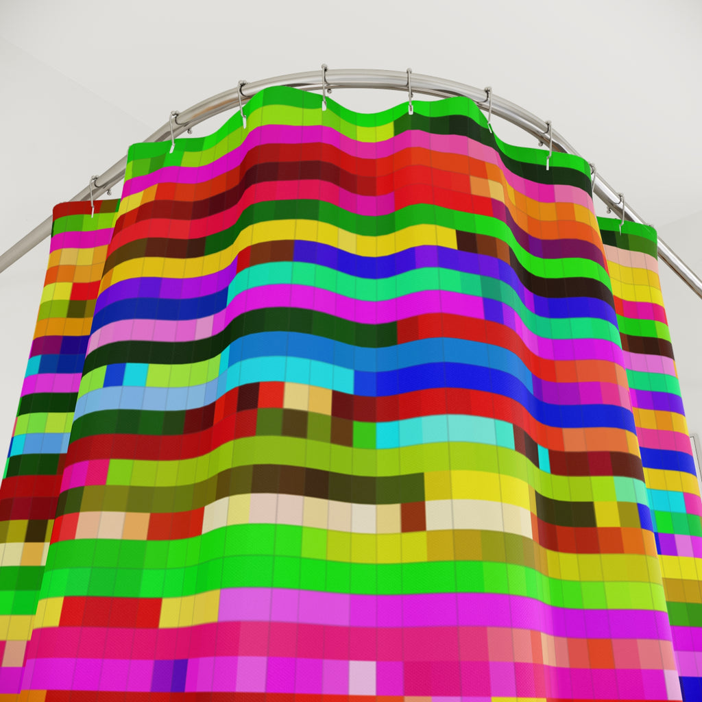 Vibrant Pixel Glitch Art Shower Curtain Gift: Retro-Modern for Dynamic Homes