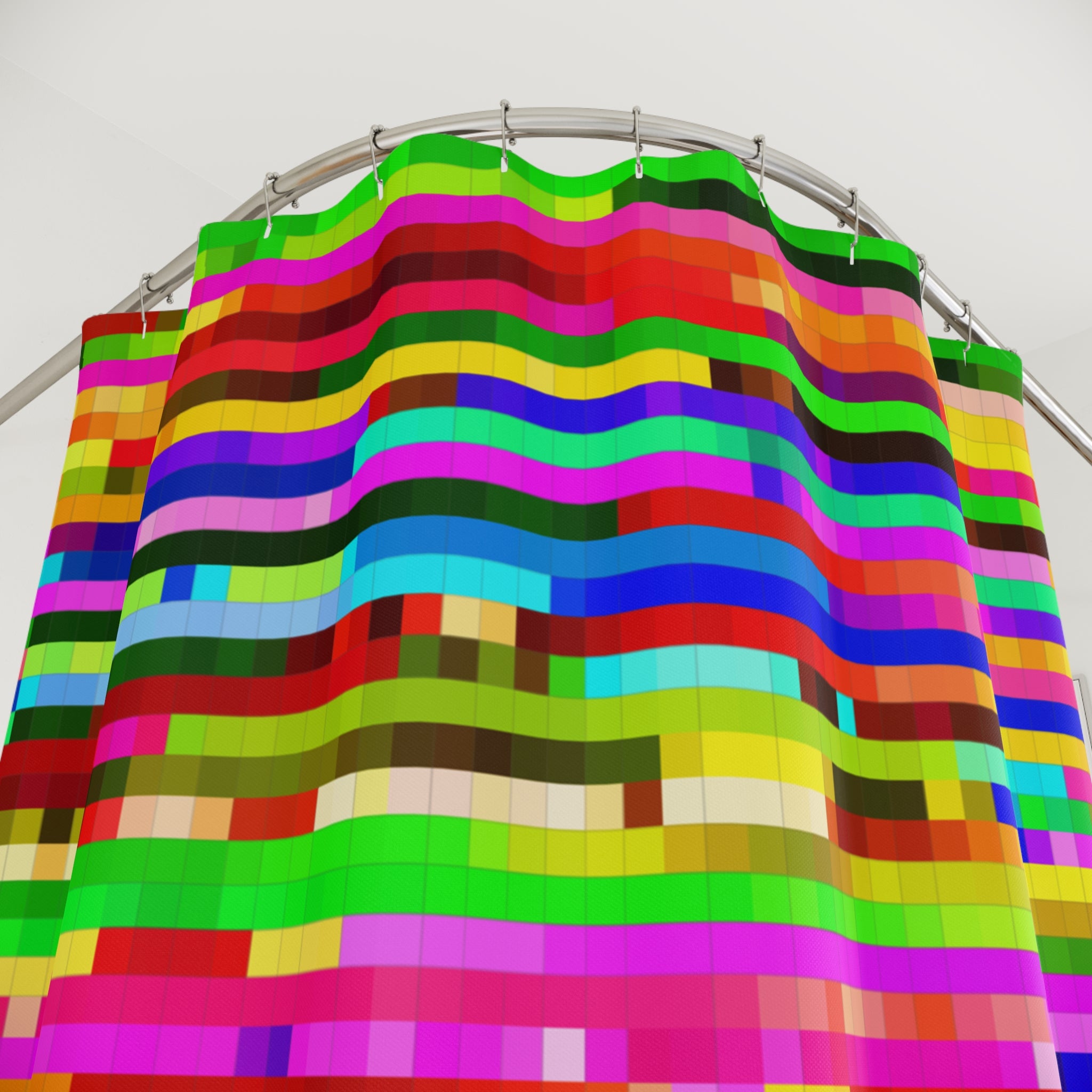 Vibrant Pixel Glitch Art Shower Curtain Gift: Retro-Modern for Dynamic Homes