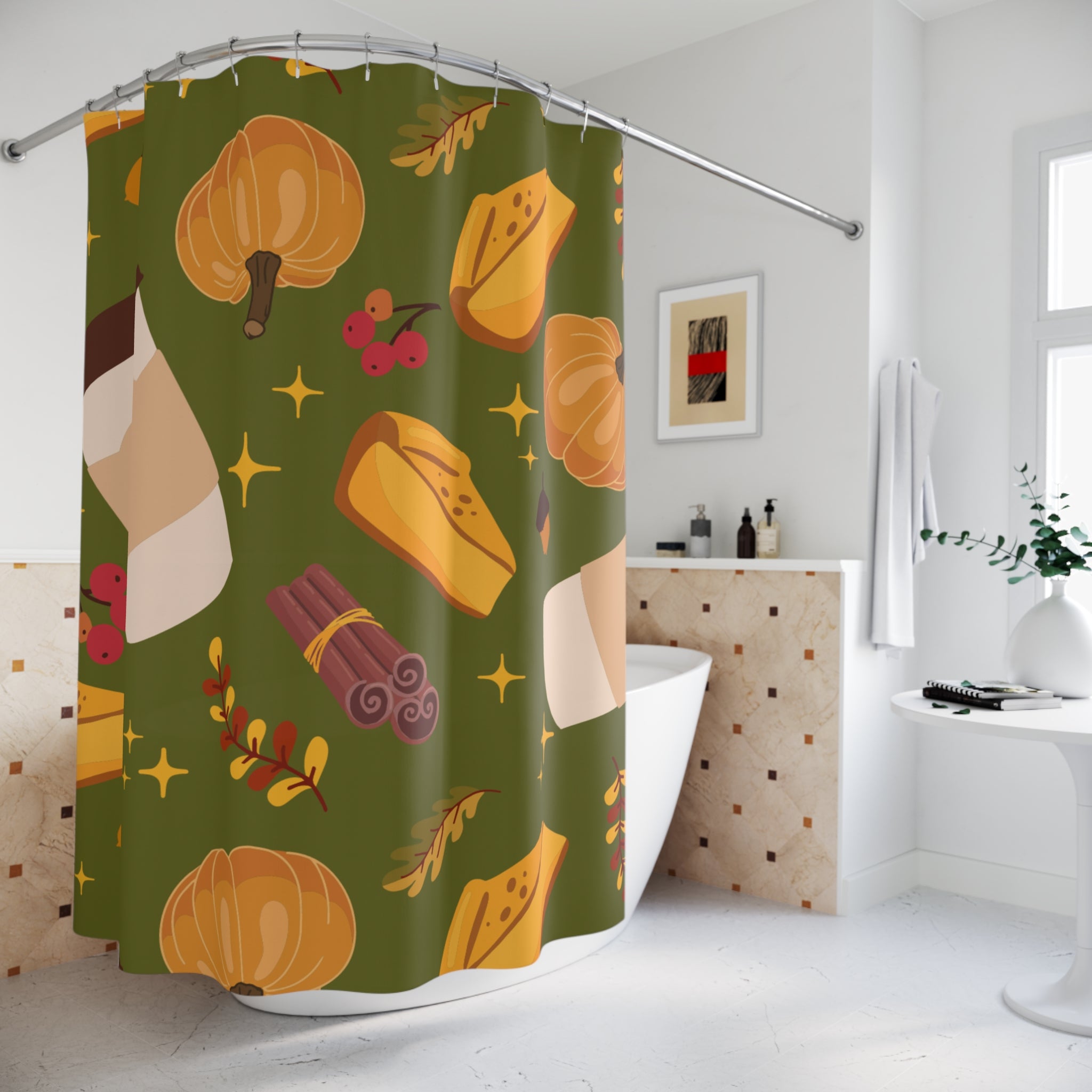 Cozy Autumn Harvest Pattern Shower Curtain Gift: Festive Comfort for Fall Homes