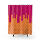Waffle Cone Raspberry Drip Shower Curtain Gift: Playful Dessert Decor