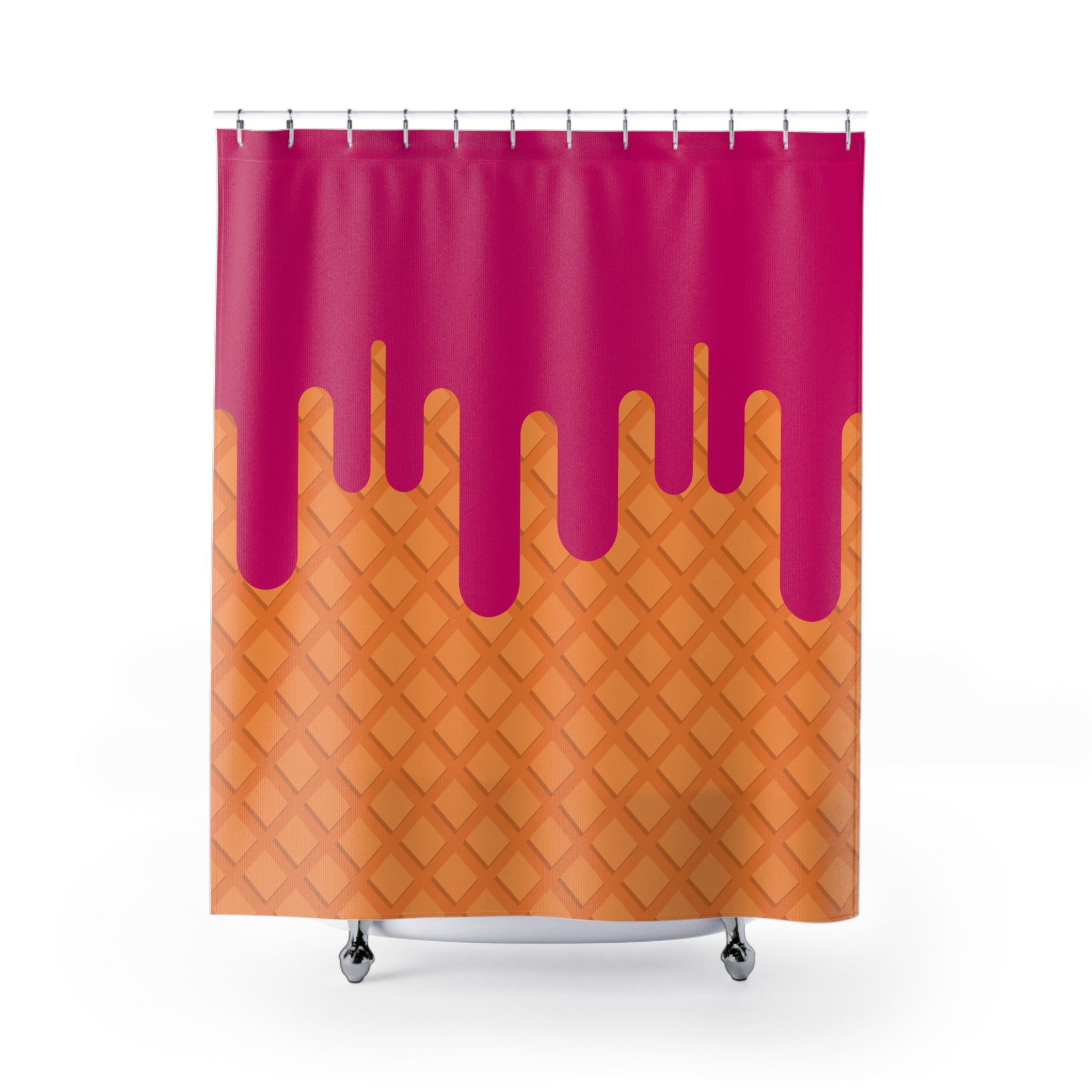 Waffle Cone Raspberry Drip Shower Curtain Gift: Playful Dessert Decor