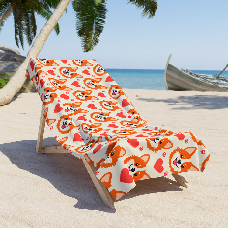 Corgi Hearts Beach Towel design