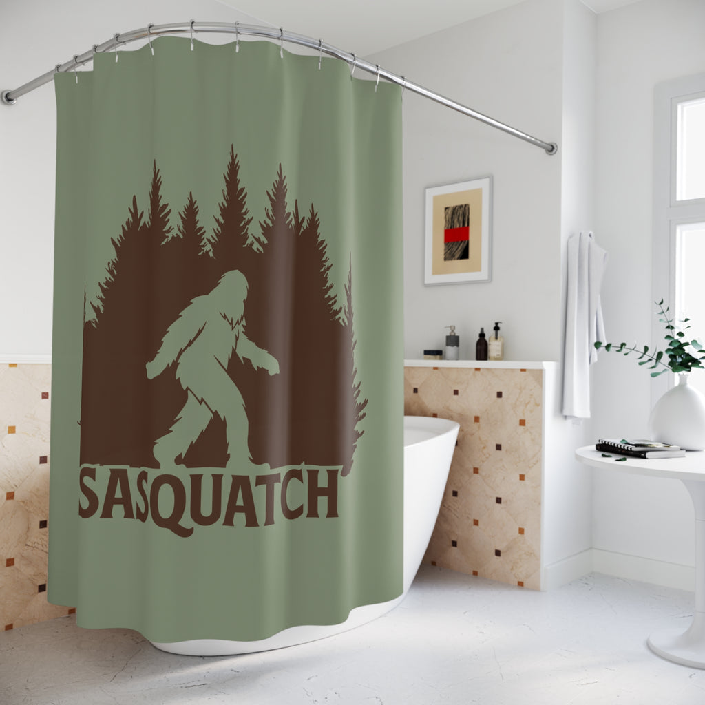 Sasquatch Forest Silhouette Shower Curtain Gift: Cryptid Lore for Rustic Homes