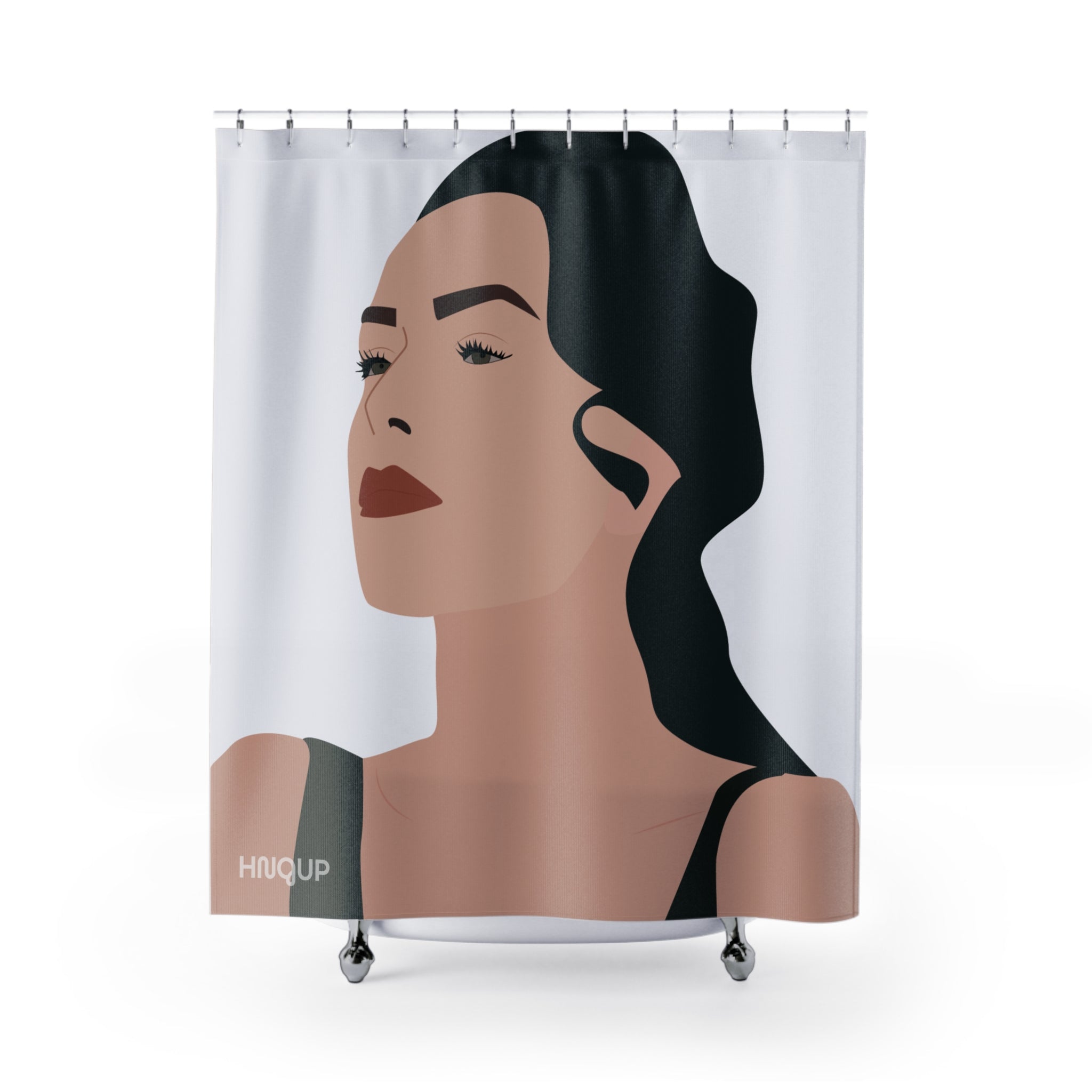 "Gaze Upward" Minimalist Woman Shower Curtain Gift: Empowering Art for Reflective Spaces